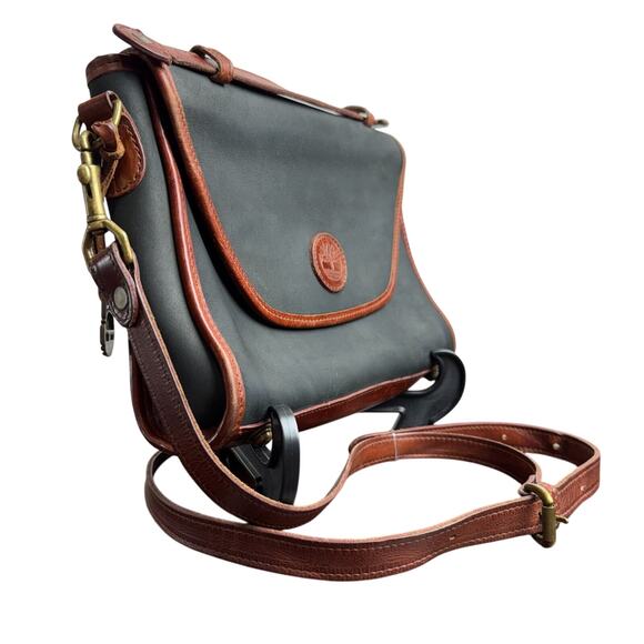 Women's Vintage Timberland Black & Brown Leather Crossbody Messenger Bag Purse - Picture 9 of 12